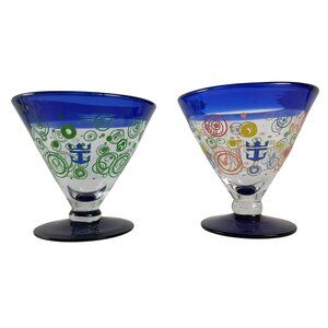 Kosta Boda Royal Caribbean Cocktail Glasses 2009 Retro Swirl Hand Blown Set Of 2